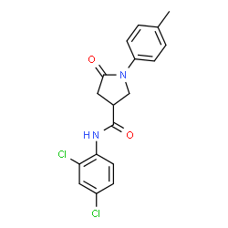 ChemSpider 2D Image | N-(2,4-Dichlorophenyl)-1-(4-methylphenyl)-5-oxo-3-pyrrolidinecarboxamide | C18H16Cl2N2O2