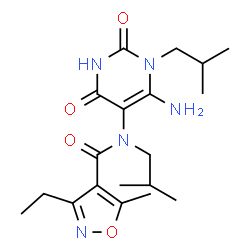 ChemSpider 2D Image | N-(6-Amino-1-isobutyl-2,4-dioxo-1,2,3,4-tetrahydro-5-pyrimidinyl)-3-ethyl-N-isobutyl-5-methyl-1,2-oxazole-4-carboxamide | C19H29N5O4