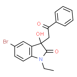 ChemSpider 2D Image | 5-Bromo-1-ethyl-3-hydroxy-3-(2-oxo-2-phenylethyl)-1,3-dihydro-2H-indol-2-one | C18H16BrNO3