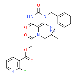 ChemSpider 2D Image | 2-[(6-Amino-1-benzyl-2,4-dioxo-1,2,3,4-tetrahydro-5-pyrimidinyl)(isobutyl)amino]-2-oxoethyl 2-chloronicotinate | C23H24ClN5O5