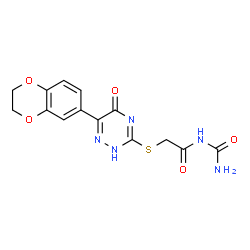 ChemSpider 2D Image | N-Carbamoyl-2-{[6-(2,3-dihydro-1,4-benzodioxin-6-yl)-5-oxo-2,5-dihydro-1,2,4-triazin-3-yl]sulfanyl}acetamide | C14H13N5O5S
