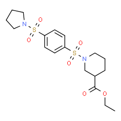 ChemSpider 2D Image | Ethyl 1-{[4-(1-pyrrolidinylsulfonyl)phenyl]sulfonyl}-3-piperidinecarboxylate | C18H26N2O6S2