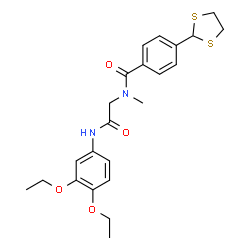 ChemSpider 2D Image | N-{2-[(3,4-Diethoxyphenyl)amino]-2-oxoethyl}-4-(1,3-dithiolan-2-yl)-N-methylbenzamide | C23H28N2O4S2