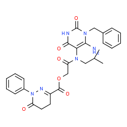ChemSpider 2D Image | 2-[(6-Amino-1-benzyl-2,4-dioxo-1,2,3,4-tetrahydro-5-pyrimidinyl)(isobutyl)amino]-2-oxoethyl 6-oxo-1-phenyl-1,4,5,6-tetrahydro-3-pyridazinecarboxylate | C28H30N6O6