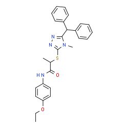 ChemSpider 2D Image | 2-{[5-(Diphenylmethyl)-4-methyl-4H-1,2,4-triazol-3-yl]sulfanyl}-N-(4-ethoxyphenyl)propanamide | C27H28N4O2S