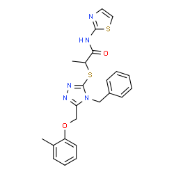 ChemSpider 2D Image | 2-({4-Benzyl-5-[(2-methylphenoxy)methyl]-4H-1,2,4-triazol-3-yl}sulfanyl)-N-(1,3-thiazol-2-yl)propanamide | C23H23N5O2S2