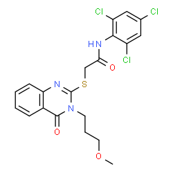 ChemSpider 2D Image | 2-{[3-(3-Methoxypropyl)-4-oxo-3,4-dihydro-2-quinazolinyl]sulfanyl}-N-(2,4,6-trichlorophenyl)acetamide | C20H18Cl3N3O3S