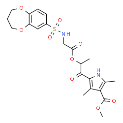 ChemSpider 2D Image | Methyl 5-(2-{[N-(3,4-dihydro-2H-1,5-benzodioxepin-7-ylsulfonyl)glycyl]oxy}propanoyl)-2,4-dimethyl-1H-pyrrole-3-carboxylate | C22H26N2O9S