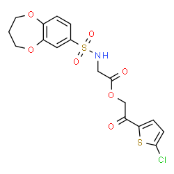 ChemSpider 2D Image | 2-(5-Chloro-2-thienyl)-2-oxoethyl N-(3,4-dihydro-2H-1,5-benzodioxepin-7-ylsulfonyl)glycinate | C17H16ClNO7S2