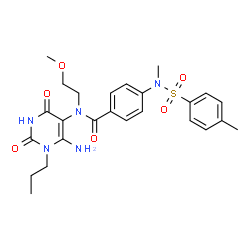 ChemSpider 2D Image | N-(6-Amino-2,4-dioxo-1-propyl-1,2,3,4-tetrahydro-5-pyrimidinyl)-N-(2-methoxyethyl)-4-{methyl[(4-methylphenyl)sulfonyl]amino}benzamide | C25H31N5O6S