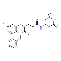 ChemSpider 2D Image | 3-(4-Benzyl-7-chloro-3-oxo-3,4-dihydro-2-quinoxalinyl)-N-(2,2,6,6-tetramethyl-4-piperidinyl)propanamide | C27H33ClN4O2