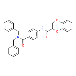 ChemSpider 2D Image | N-[4-(Dibenzylcarbamoyl)phenyl]-2,3-dihydro-1,4-benzodioxine-2-carboxamide | C30H26N2O4