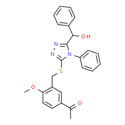 ChemSpider 2D Image | 1-{3-[({5-[Hydroxy(phenyl)methyl]-4-phenyl-4H-1,2,4-triazol-3-yl}sulfanyl)methyl]-4-methoxyphenyl}ethanone | C25H23N3O3S