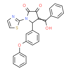 ChemSpider 2D Image | 4-[Hydroxy(phenyl)methylene]-5-(3-phenoxyphenyl)-1-(1,3-thiazol-2-yl)-2,3-pyrrolidinedione | C26H18N2O4S