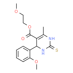ChemSpider 2D Image | 2-Methoxyethyl 4-(2-methoxyphenyl)-6-methyl-2-thioxo-1,2,3,4-tetrahydro-5-pyrimidinecarboxylate | C16H20N2O4S