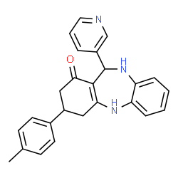 ChemSpider 2D Image | 3-(4-Methylphenyl)-11-(3-pyridinyl)-2,3,4,5,10,11-hexahydro-1H-dibenzo[b,e][1,4]diazepin-1-one | C25H23N3O