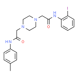 ChemSpider 2D Image | 2-(4-{2-[(2-Iodophenyl)amino]-2-oxoethyl}-1-piperazinyl)-N-(4-methylphenyl)acetamide | C21H25IN4O2