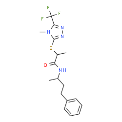 ChemSpider 2D Image | 2-{[4-Methyl-5-(trifluoromethyl)-4H-1,2,4-triazol-3-yl]sulfanyl}-N-(4-phenyl-2-butanyl)propanamide | C17H21F3N4OS