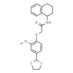 ChemSpider 2D Image | 2-[4-(1,3-Dithiolan-2-yl)-2-methoxyphenoxy]-N-(1,2,3,4-tetrahydro-1-naphthalenyl)acetamide | C22H25NO3S2