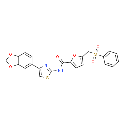 ChemSpider 2D Image | N-[4-(1,3-Benzodioxol-5-yl)-1,3-thiazol-2-yl]-5-[(phenylsulfonyl)methyl]-2-furamide | C22H16N2O6S2