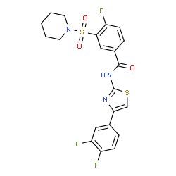 ChemSpider 2D Image | N-[4-(3,4-Difluorophenyl)-1,3-thiazol-2-yl]-4-fluoro-3-(1-piperidinylsulfonyl)benzamide | C21H18F3N3O3S2