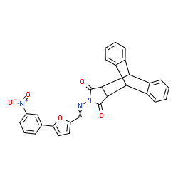 ChemSpider 2D Image | 17-({[5-(3-Nitrophenyl)-2-furyl]methylene}amino)-17-azapentacyclo[6.6.5.0~2,7~.0~9,14~.0~15,19~]nonadeca-2,4,6,9,11,13-hexaene-16,18-dione | C29H19N3O5