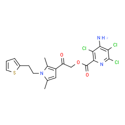 ChemSpider 2D Image | 2-{2,5-Dimethyl-1-[2-(2-thienyl)ethyl]-1H-pyrrol-3-yl}-2-oxoethyl 4-amino-3,5,6-trichloro-2-pyridinecarboxylate | C20H18Cl3N3O3S