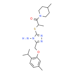 ChemSpider 2D Image | 2-({4-Amino-5-[(2-isopropyl-5-methylphenoxy)methyl]-4H-1,2,4-triazol-3-yl}sulfanyl)-1-(4-methyl-1-piperidinyl)-1-propanone | C22H33N5O2S