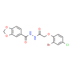 ChemSpider 2D Image | N'-[(2-Bromo-4-chlorophenoxy)acetyl]-1,3-benzodioxole-5-carbohydrazide | C16H12BrClN2O5