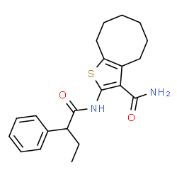 ChemSpider 2D Image | 2-[(2-Phenylbutanoyl)amino]-4,5,6,7,8,9-hexahydrocycloocta[b]thiophene-3-carboxamide | C21H26N2O2S