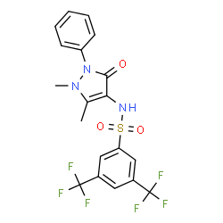 ChemSpider 2D Image | N-(1,5-Dimethyl-3-oxo-2-phenyl-2,3-dihydro-1H-pyrazol-4-yl)-3,5-bis(trifluoromethyl)benzenesulfonamide | C19H15F6N3O3S