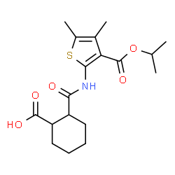 ChemSpider 2D Image | 2-{[3-(Isopropoxycarbonyl)-4,5-dimethyl-2-thienyl]carbamoyl}cyclohexanecarboxylic acid | C18H25NO5S
