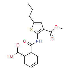ChemSpider 2D Image | 6-{[3-(Methoxycarbonyl)-5-propyl-2-thienyl]carbamoyl}-3-cyclohexene-1-carboxylic acid | C17H21NO5S