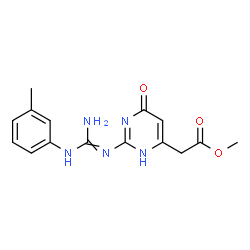 ChemSpider 2D Image | methyl [2-({imino[(3-methylphenyl)amino]methyl}amino)-6-oxo-1,6-dihydropyrimidin-4-yl]acetate | C15H17N5O3