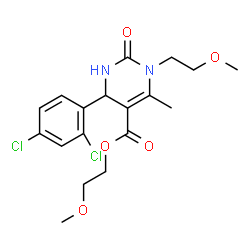 ChemSpider 2D Image | 2-Methoxyethyl 4-(2,4-dichlorophenyl)-1-(2-methoxyethyl)-6-methyl-2-oxo-1,2,3,4-tetrahydro-5-pyrimidinecarboxylate | C18H22Cl2N2O5
