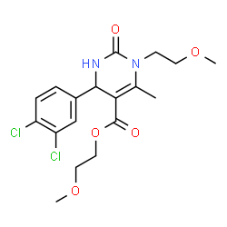 ChemSpider 2D Image | 2-Methoxyethyl 4-(3,4-dichlorophenyl)-1-(2-methoxyethyl)-6-methyl-2-oxo-1,2,3,4-tetrahydro-5-pyrimidinecarboxylate | C18H22Cl2N2O5