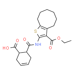 ChemSpider 2D Image | 6-{[3-(Ethoxycarbonyl)-4,5,6,7,8,9-hexahydrocycloocta[b]thiophen-2-yl]carbamoyl}-3-cyclohexene-1-carboxylic acid | C21H27NO5S