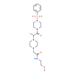 ChemSpider 2D Image | N-(2-Methoxyethyl)-2-(4-{1-oxo-1-[4-(phenylsulfonyl)-1-piperazinyl]-2-propanyl}-1-piperazinyl)acetamide | C22H35N5O5S