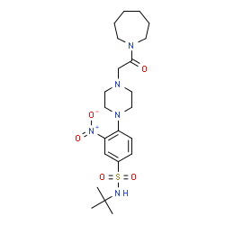ChemSpider 2D Image | 4-{4-[2-(1-Azepanyl)-2-oxoethyl]-1-piperazinyl}-N-(2-methyl-2-propanyl)-3-nitrobenzenesulfonamide | C22H35N5O5S