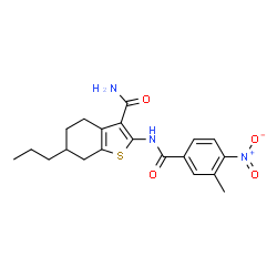 ChemSpider 2D Image | 2-[(3-Methyl-4-nitrobenzoyl)amino]-6-propyl-4,5,6,7-tetrahydro-1-benzothiophene-3-carboxamide | C20H23N3O4S