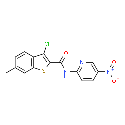 ChemSpider 2D Image | 3-Chloro-6-methyl-N-(5-nitro-2-pyridinyl)-1-benzothiophene-2-carboxamide | C15H10ClN3O3S