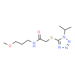 ChemSpider 2D Image | 2-[(1-Isopropyl-1H-tetrazol-5-yl)sulfanyl]-N-(3-methoxypropyl)acetamide | C10H19N5O2S