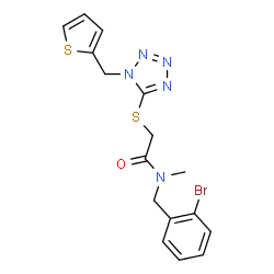 ChemSpider 2D Image | N-(2-Bromobenzyl)-N-methyl-2-{[1-(2-thienylmethyl)-1H-tetrazol-5-yl]sulfanyl}acetamide | C16H16BrN5OS2