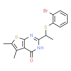 ChemSpider 2D Image | 2-{1-[(2-Bromophenyl)sulfanyl]ethyl}-5,6-dimethylthieno[2,3-d]pyrimidin-4(1H)-one | C16H15BrN2OS2