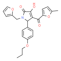 ChemSpider 2D Image | 1-(2-Furylmethyl)-3-hydroxy-4-(5-methyl-2-furoyl)-5-(4-propoxyphenyl)-1,5-dihydro-2H-pyrrol-2-one | C24H23NO6