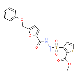ChemSpider 2D Image | Methyl 3-({2-[5-(phenoxymethyl)-2-furoyl]hydrazino}sulfonyl)-2-thiophenecarboxylate | C18H16N2O7S2