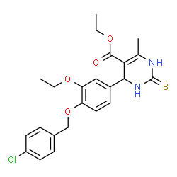 ChemSpider 2D Image | Ethyl 4-{4-[(4-chlorobenzyl)oxy]-3-ethoxyphenyl}-6-methyl-2-thioxo-1,2,3,4-tetrahydro-5-pyrimidinecarboxylate | C23H25ClN2O4S