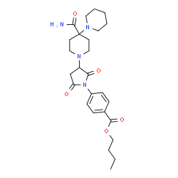 ChemSpider 2D Image | Butyl 4-[3-(4'-carbamoyl-1,4'-bipiperidin-1'-yl)-2,5-dioxo-1-pyrrolidinyl]benzoate | C26H36N4O5