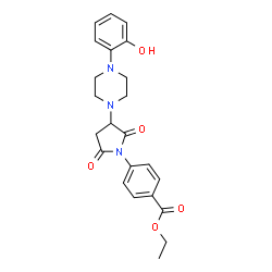 ChemSpider 2D Image | Ethyl 4-{3-[4-(2-hydroxyphenyl)-1-piperazinyl]-2,5-dioxo-1-pyrrolidinyl}benzoate | C23H25N3O5
