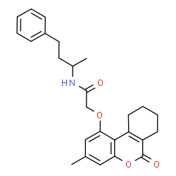 ChemSpider 2D Image | 2-[(3-Methyl-6-oxo-7,8,9,10-tetrahydro-6H-benzo[c]chromen-1-yl)oxy]-N-(4-phenyl-2-butanyl)acetamide | C26H29NO4
